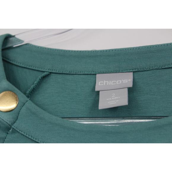 Chico's Sweatshirt Size Medium Green Lucie Sailor Button Long Sleeve Women - Picture 2 of 8